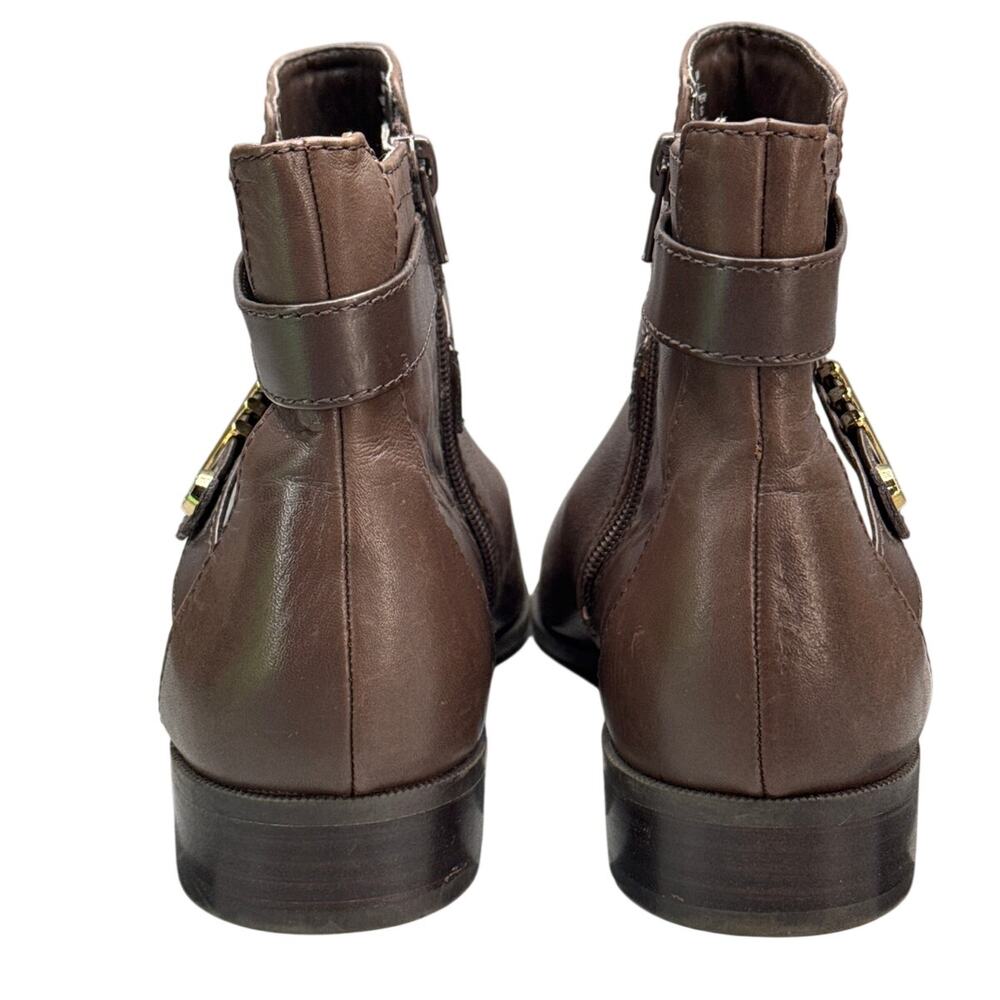 Anne Klein Kael Brown Leather Side Zip Buckle Strap Ankle Boots Women 9.5 - Picture 4 of 8